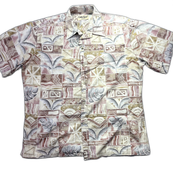 Vintage Cooke Street Honolulu Shirt Mens‎ Large Beige Bird Beach Hawaiian Nature - Picture 1 of 12